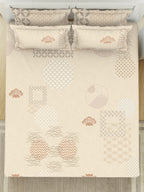 SPACES Pattern Art Cream Printed Egyptian Cotton 350 TC King Bedsheet & 4 Pillow Covers