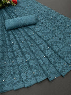 Vamika Rama Green Pearls Net Saree - Distacart