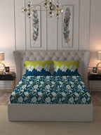 MYTRIDENT Blue White Floral Cotton 144 TC Queen Bedsheet With 2 Pillow Covers - Distacart
