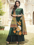 Jyoti Fashion Women's Green Velvet Floral Digital Printed Kurta with Trouser & Dupatta