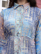 Light Blue Crepe Foil Printed Long Dress - Michan - Distacart