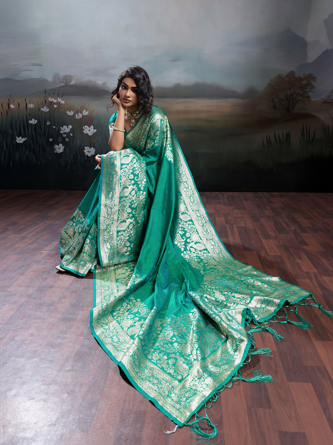 Shree Shyam Fashion Rama Silk Blend Saree - Distacart