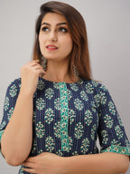 HERE&NOW Turquoise Blue Floral Printed Regular Kurta with Palazzos