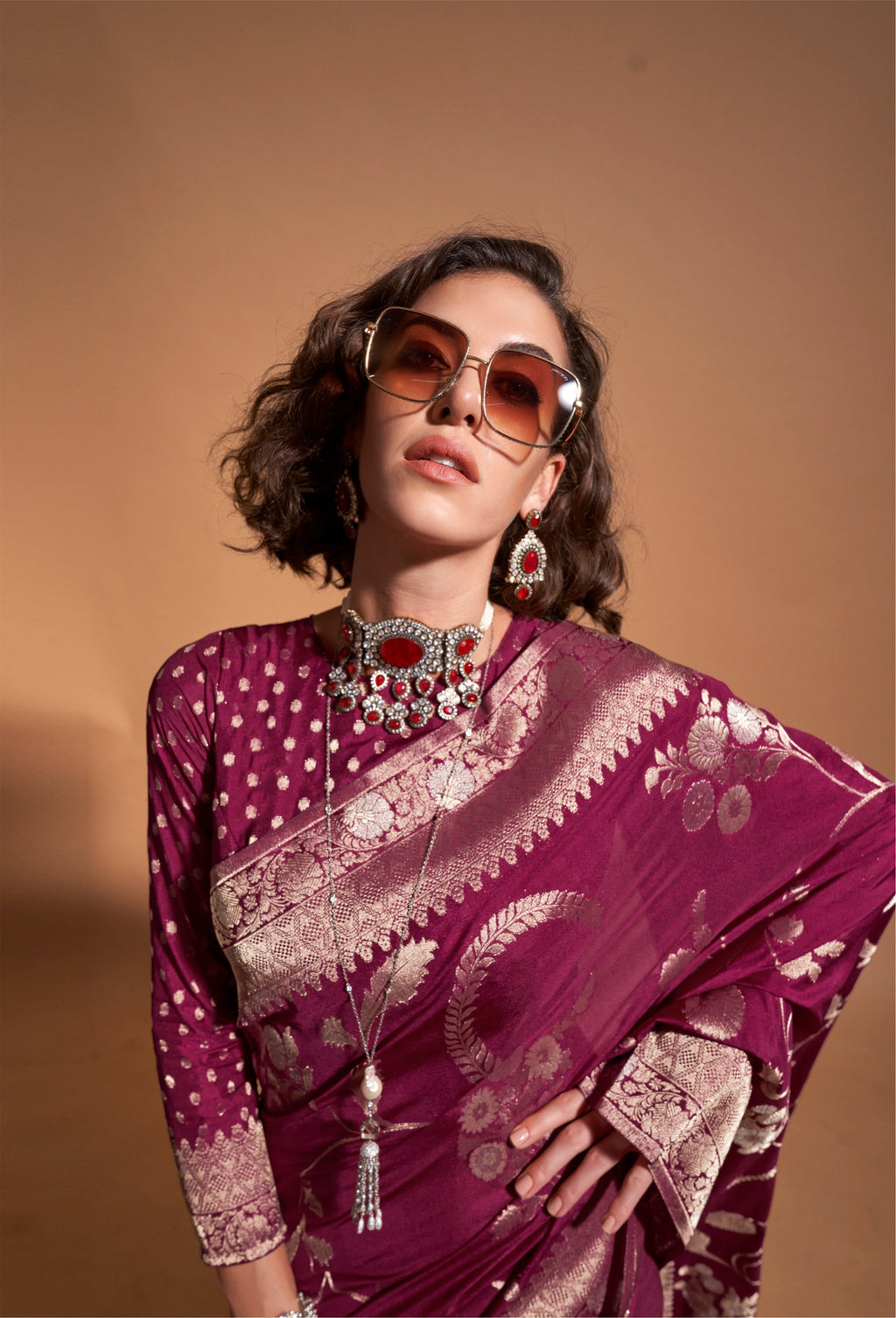 Monjolika Fashion Wine Silk Weaving Designer Traditional Saree - Distacart