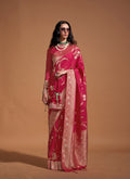 Monjolika Fashion Rani Pink Silk Weaving Designer Traditional Saree