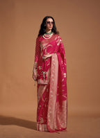 Monjolika Fashion Rani Pink Silk Weaving Designer Traditional Saree