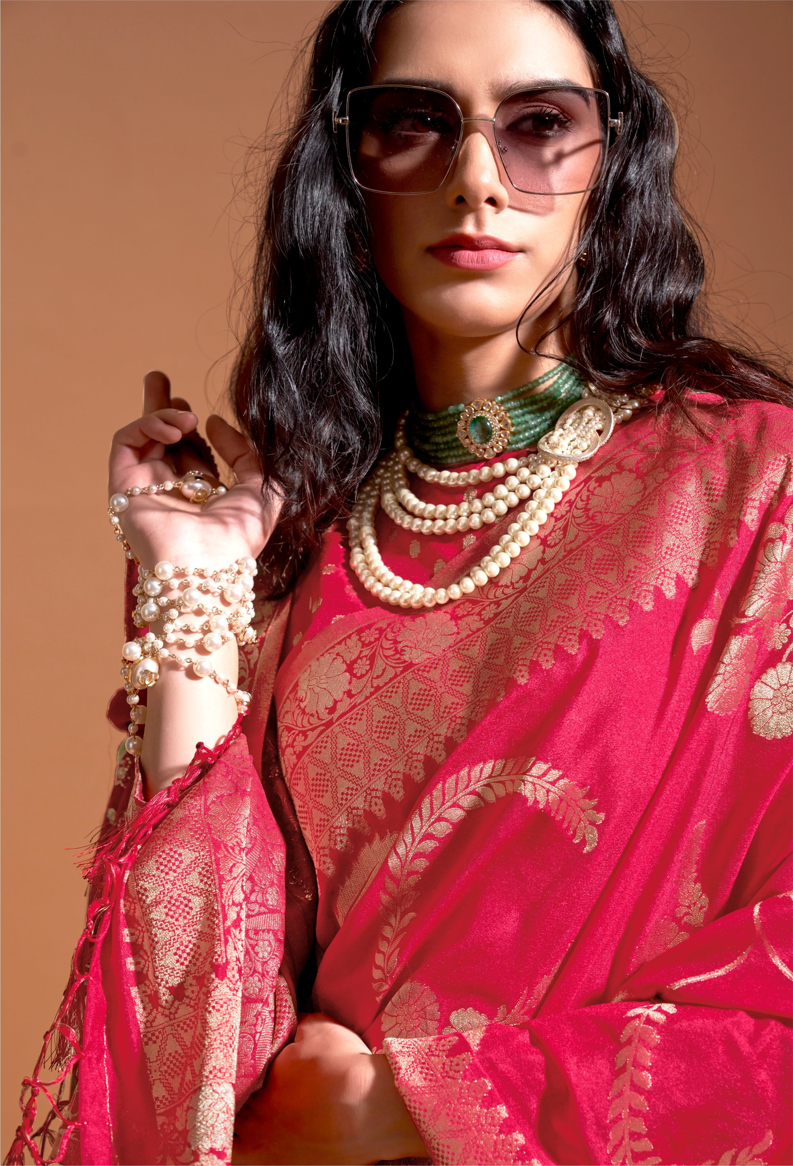 Monjolika Fashion Rani Pink Silk Weaving Designer Traditional Saree