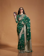 Monjolika Fashion Dark Green Silk Weaving Designer Traditional Saree