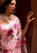 Monjolika Fashion Crepe Satin Digital Print Contemporary Saree In Light Pink Colour - Distacart
