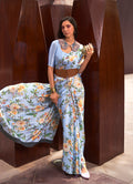 Monjolika Fashion Crepe Satin Digital Print Light Blue Casual Trendy Saree - Distacart