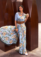 Monjolika Fashion Crepe Satin Digital Print Light Blue Casual Trendy Saree - Distacart