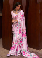 Monjolika Fashion Crepe Satin Digital Print Light Pink Trendy Saree