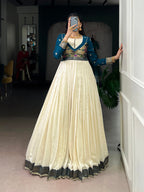 Lorenvalley Fashion Off White Vichitra Silk Zari Weaving Work With Lace Touch Up Gown