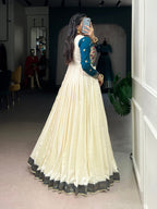 Lorenvalley Fashion Off White Vichitra Silk Zari Weaving Work With Lace Touch Up Gown
