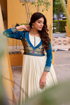Lorenvalley Fashion Offwhite Vichitra Silk Zari Weaving Work With Lace Touch Up Long Dress
