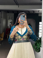 Lorenvalley Fashion Off White Vichitra Silk Zari Weaving Work With Lace Touch Up Gown