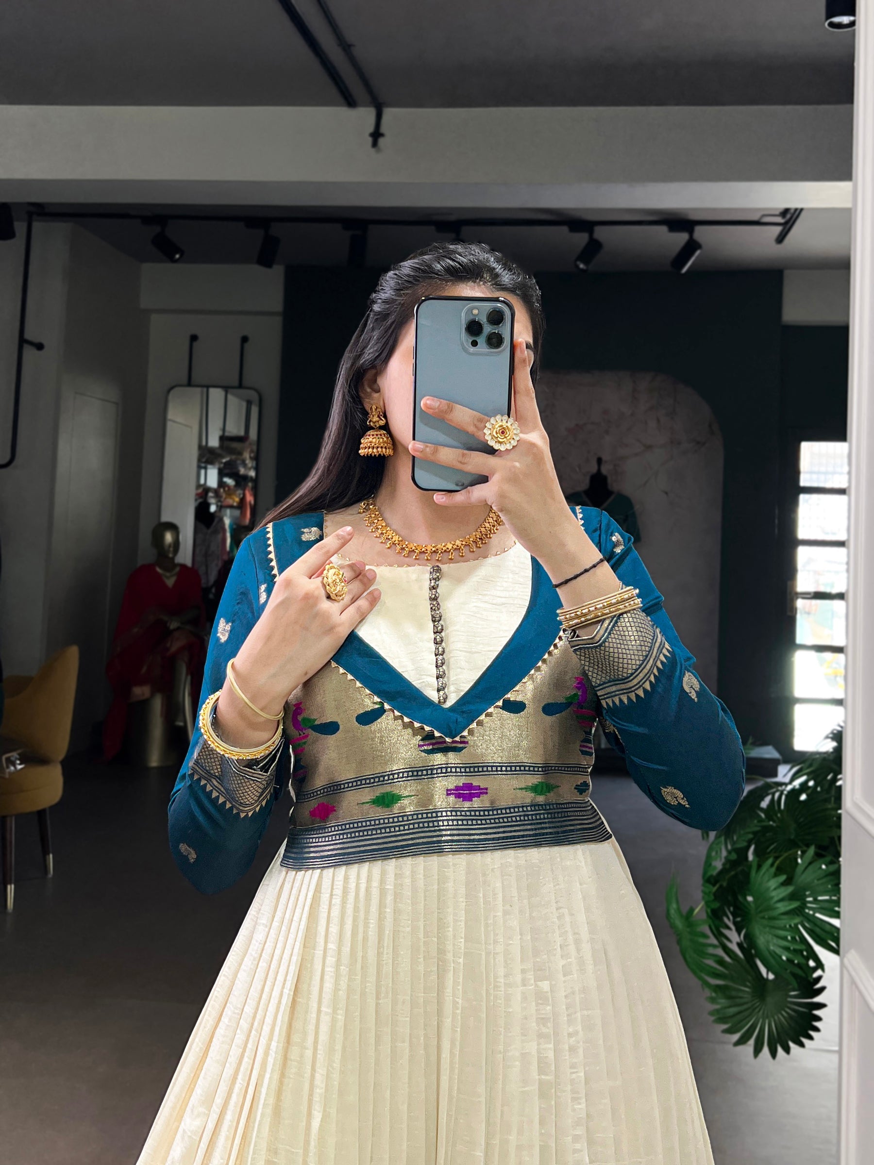 Lorenvalley Fashion Off White Vichitra Silk Zari Weaving Work With Lace Touch Up Gown