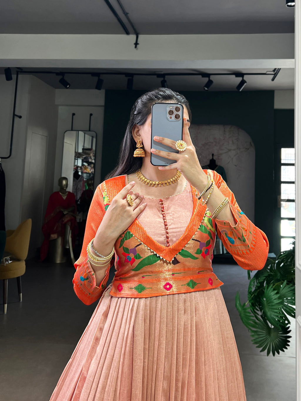 Lorenvalley Fashion Peach Vichitra Silk Zari Weaving Work With Lace Touch Up Gown
