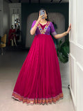 Lorenvalley Fashion Rani Pink Vichitra Silk Zari Weaving Work With Lace Touch Up Gown - Distacart