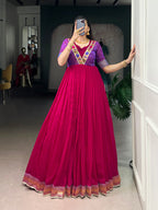 Lorenvalley Fashion Rani Pink Vichitra Silk Zari Weaving Work With Lace Touch Up Gown - Distacart
