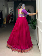 Lorenvalley Fashion Rani Pink Vichitra Silk Zari Weaving Work With Lace Touch Up Gown - Distacart