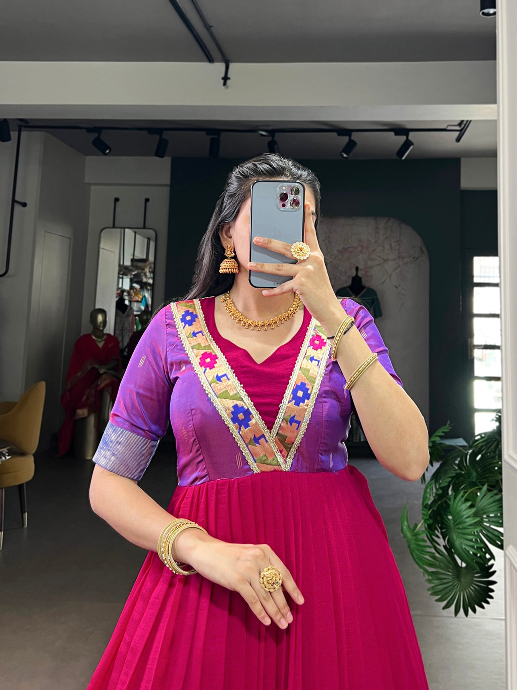 Lorenvalley Fashion Rani Pink Vichitra Silk Zari Weaving Work With Lace Touch Up Gown - Distacart