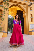 Lorenvalley Fashion Pink Vichitra Silk Zari Weaving Work With Lace Touch Up Long Dress