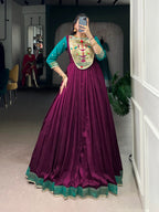 Lorenvalley Fashion Wine Vichitra Silk Zari Weaving Work With Lace Touch Up Gown