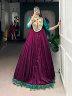Lorenvalley Fashion Wine Vichitra Silk Zari Weaving Work With Lace Touch Up Gown