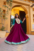 Lorenvalley Fashion Wine Vichitra Silk Zari Weaving Work With Lace Touch Up Long Dress