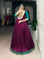 Lorenvalley Fashion Wine Vichitra Silk Zari Weaving Work With Lace Touch Up Gown