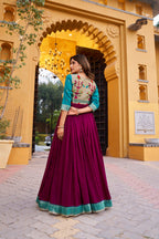 Lorenvalley Fashion Wine Vichitra Silk Zari Weaving Work With Lace Touch Up Long Dress