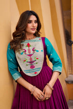 Lorenvalley Fashion Wine Vichitra Silk Zari Weaving Work With Lace Touch Up Long Dress