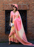 Monjolika Fashion Cream And Pink Weaving Silk Party Classic Saree - Distacart