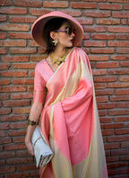 Monjolika Fashion Cream And Pink Weaving Silk Party Classic Saree - Distacart