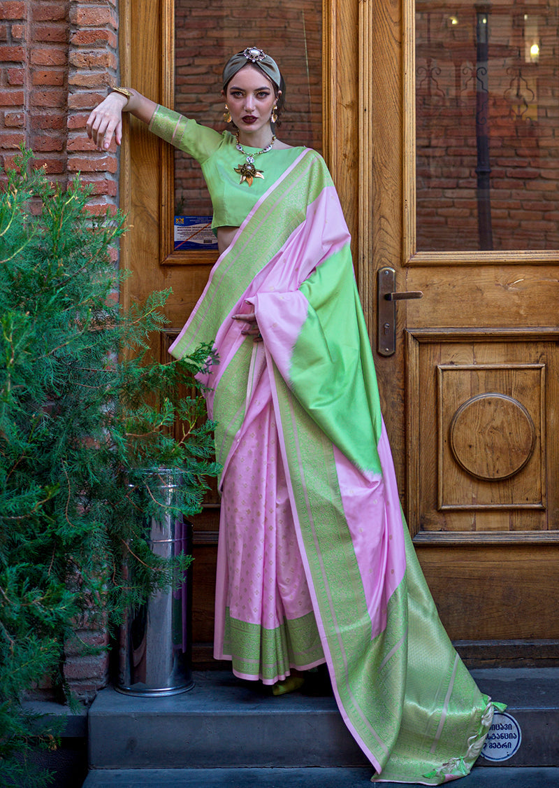 Monjolika Fashion Green And Lavender Weaving Silk Traditional Saree - Distacart