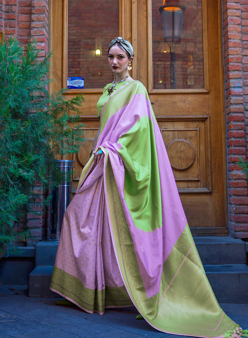 Monjolika Fashion Green And Lavender Weaving Silk Traditional Saree - Distacart