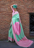 Monjolika Fashion Sea Green And Pink Weaving Ceremonial Trendy Saree - Distacart