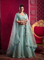Monjolika Fashion Aqua Blue Embroidered And Sequin Work Wedding Lehenga Choli