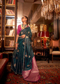 Monjolika Fashion Satin Dark Green Weaving Work Classic Saree