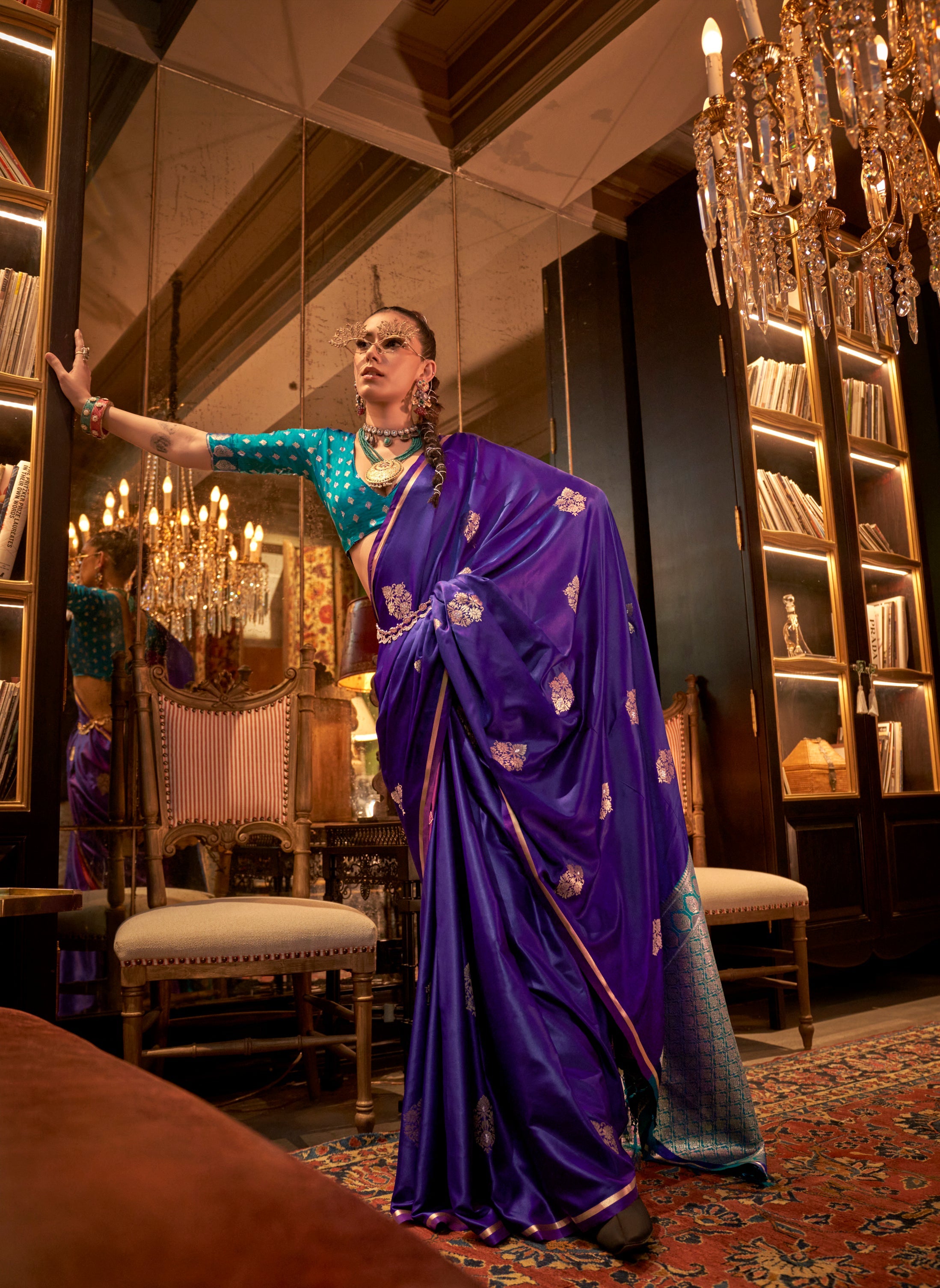Monjolika Fashion Violet Satin Weaving Work Festival Traditional Saree