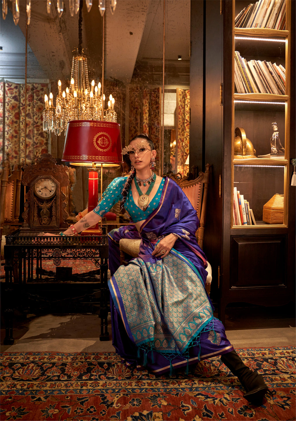 Monjolika Fashion Violet Satin Weaving Work Festival Traditional Saree