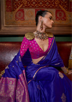 Monjolika Fashion Blue Satin Weaving Work Classic Saree