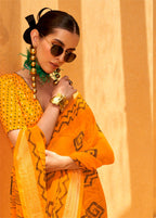 Monjolika Fashion Yellow Printed Georgette Contemporary Saree - Distacart