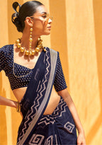 Monjolika Fashion Georgette Print Casual Navy Blue Designer Saree - Distacart