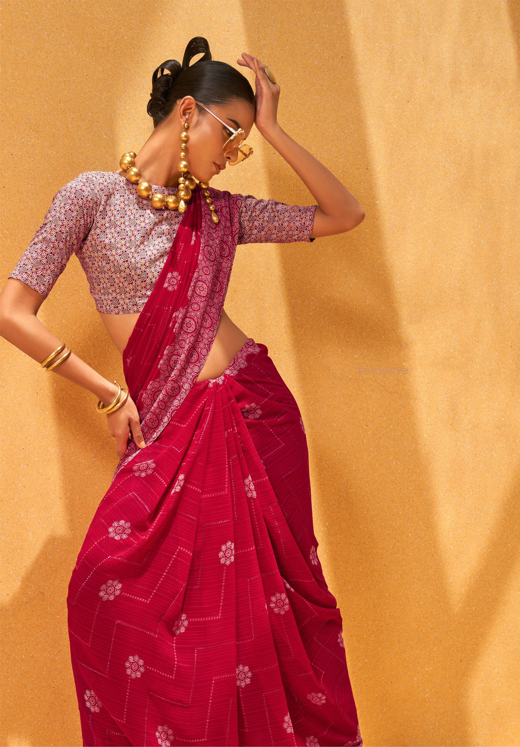 Monjolika Fashion Rani Georgette Printed Trendy Saree - Distacart