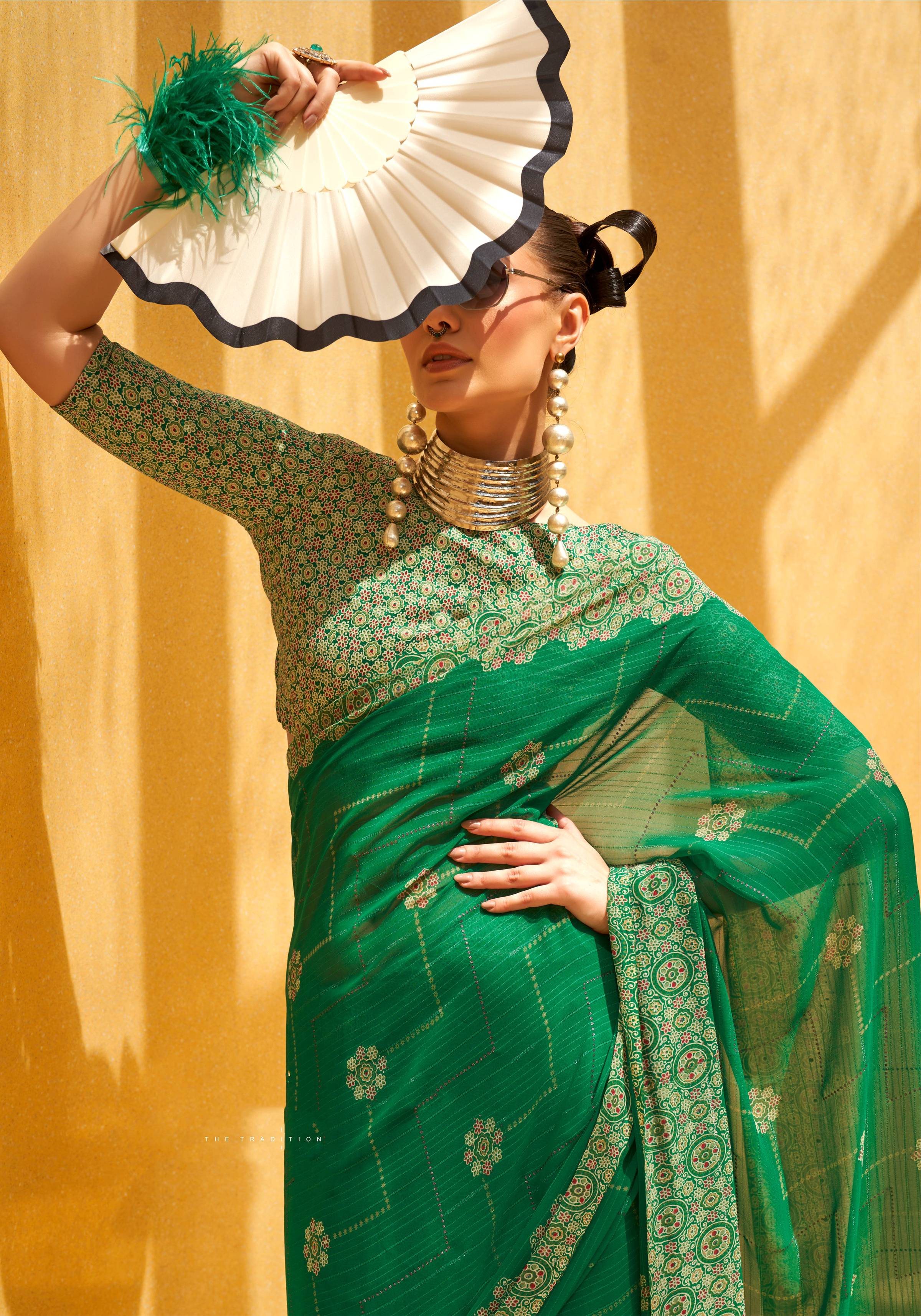 Monjolika Fashion Georgette Printed Classic Saree In Green - Distacart