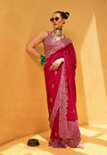 Monjolika Fashion Hot Pink Party Georgette Printed Contemporary Saree - Distacart