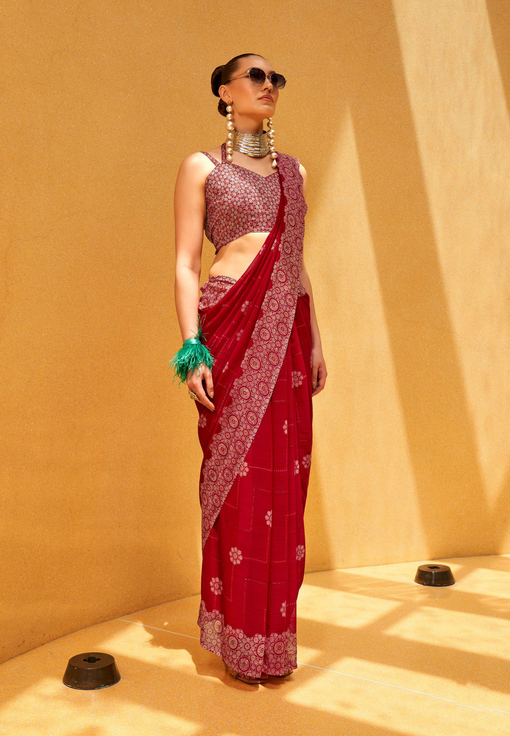 Monjolika Fashion Hot Pink Party Georgette Printed Contemporary Saree - Distacart
