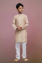 Raivat Ethnic Cotton Thread Work Kids Kurta Pajama In Beige Colour